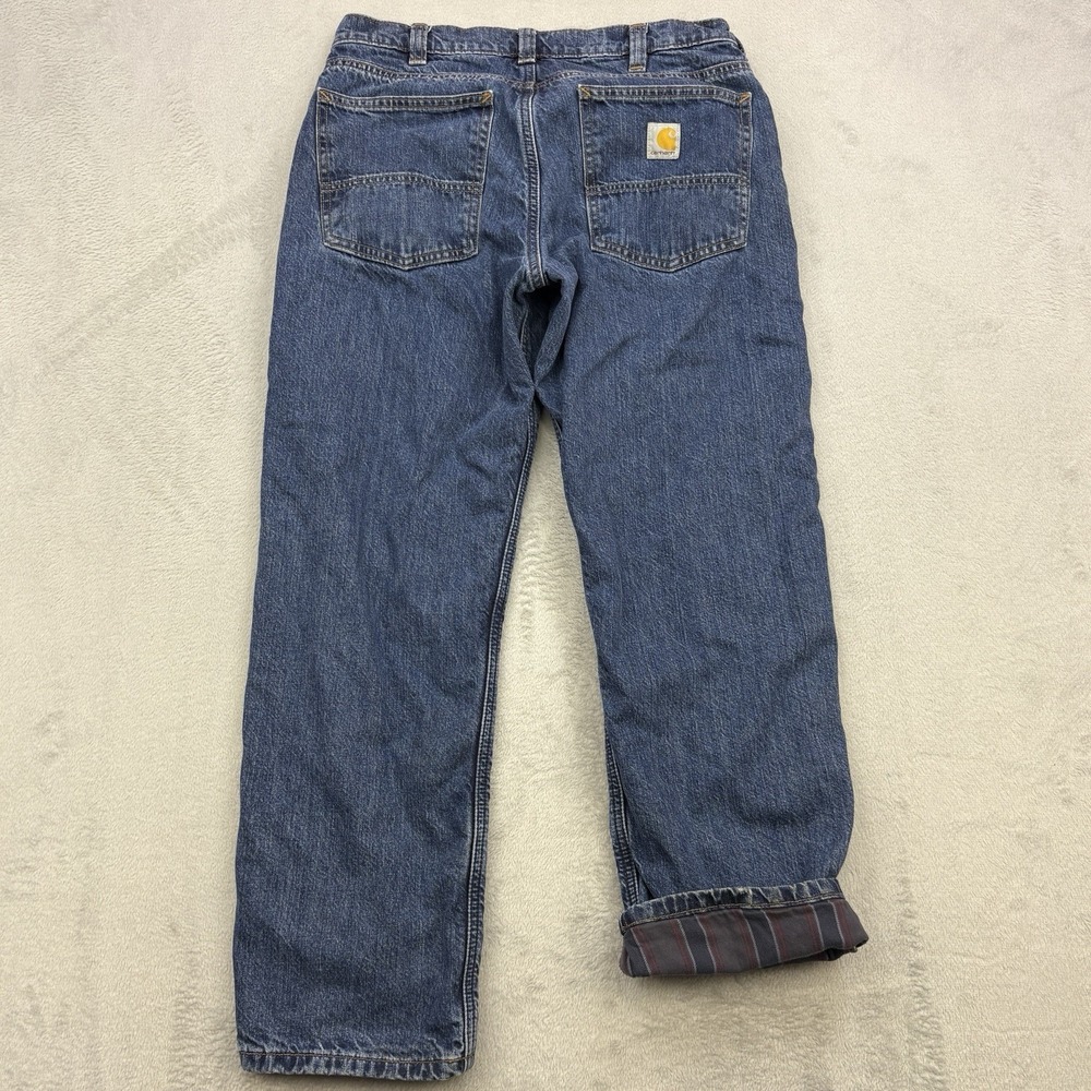 Carhartt Jeans Mens 32x28 Blue Denim Flannel Lined Relaxed Fit Thick 104942